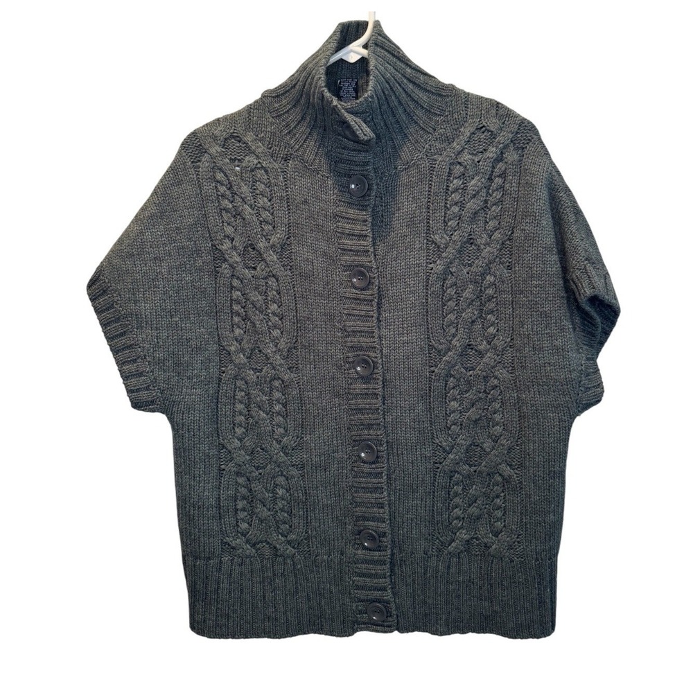 Lauren Hansen Womens Gray Cable Knit Wool BlendCap Sleeve Cardigan Sweater L
